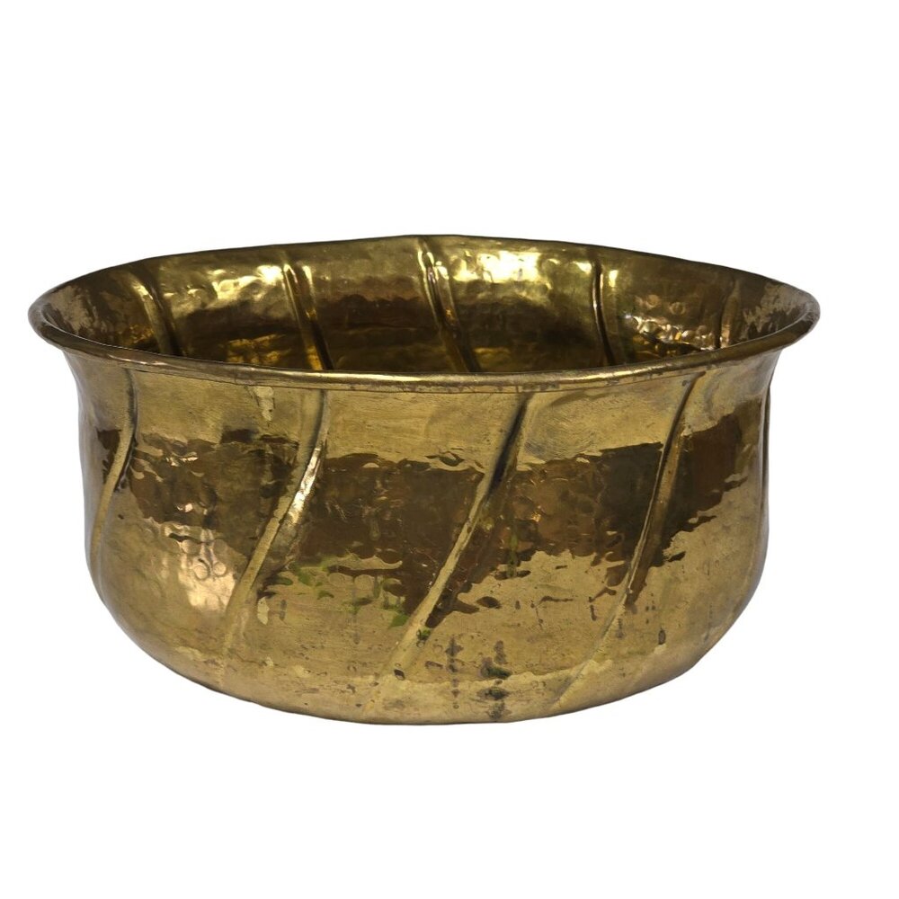 Vintage Hammered Brass Oval Planter 11x9 Mid-Century Modern Decor